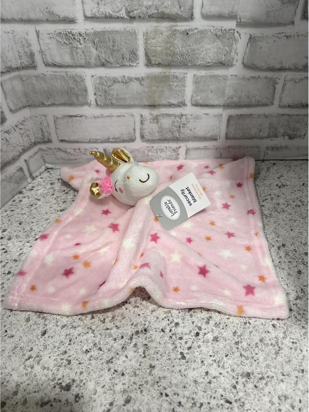 Luvable Friends Pink Unicorn Plush Security Blanket Lovey with Stars NWT